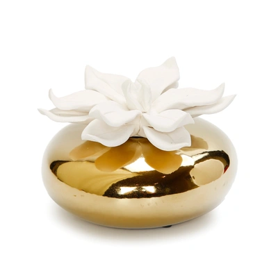 Vivience Gold Circular Diffuser With Dimensional White Flower, “iris And Rose” Aroma