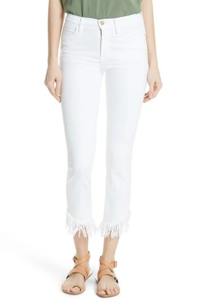 Frame Le High Shredded Straight Leg Jeans In Blanc