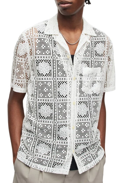 Allsaints Llonga Relaxed Fit Lace Camp Shirt In White