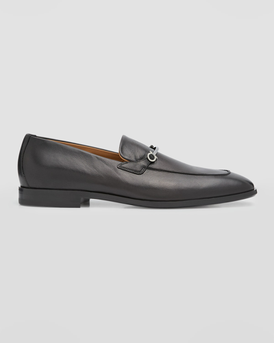 Ferragamo Men's Fedro Gancini Leather Loafers In Nero