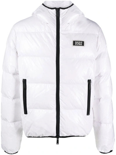Dsquared2 Logo-patch Hooded Down Jacket In White