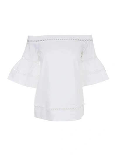Michael Michael Kors Embroidered Cotton Top In Whitebianco