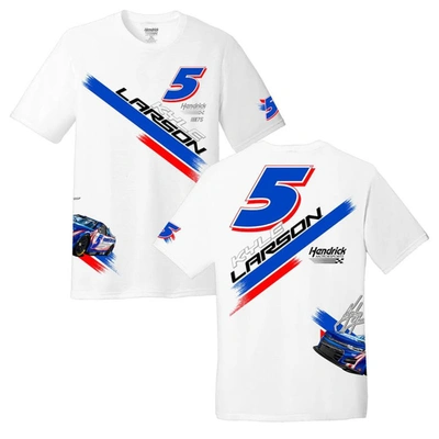 Hendrick Motorsports Team Collection White Kyle Larson Four-spot Car T-shirt