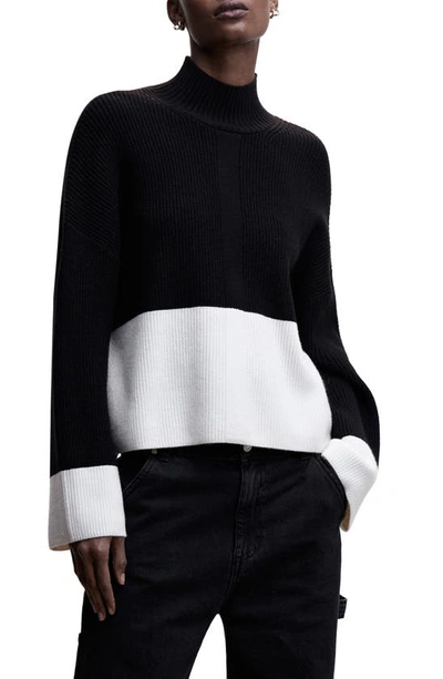 Mango Colorblock Turtleneck Sweater In Black