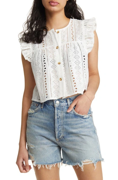 Blanknyc Eyelet Crop Shirt In White