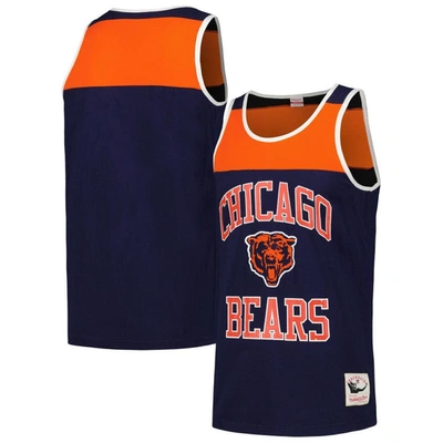 Mitchell & Ness Men's  Navy And Orange Chicago Bears Heritage Colorblock Tank Top In Navy,orange