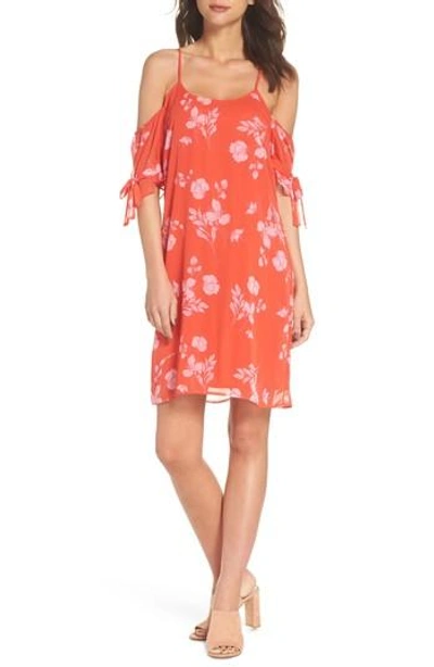 19 Cooper Cold Shoulder Dress In Coral Multi