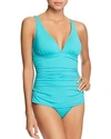 Tommy Bahama Pearl Solids V Neck One Piece Swimsuit In Ming Jade