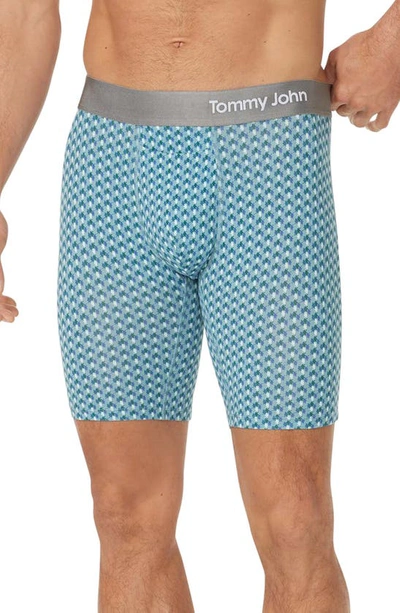 Tommy John Cool Cotton 8-inch Boxer Briefs In Arctic Checkered Pinstripe