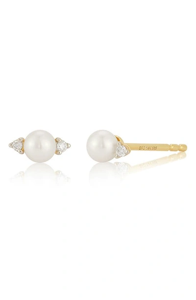 Ef Collection Freshwater Pearl & Diamond Stud Earrings In 14k Yellow Gold