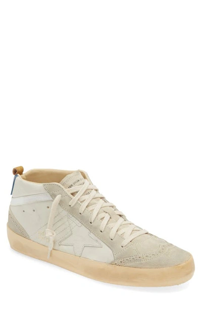 Golden Goose Mid Star Sneaker In Optic White/ Ivory/ Ocean Blue