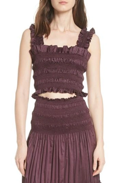 Rebecca Taylor Smocked Sleeveless Cotton Top In Plum