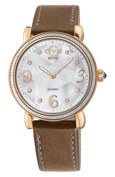 Gv2 Ravenna Diamond Dial Swiss Quartz Leather Strap Watch, 37mm In Brown