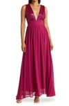 Love By Design Daphne Sequin Top V-plunge Maxi Dress In Berry