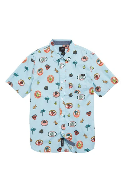 Vans Kids' Have A Peel Short Sleeve Cotton Button-up Shirt In Blue Glow