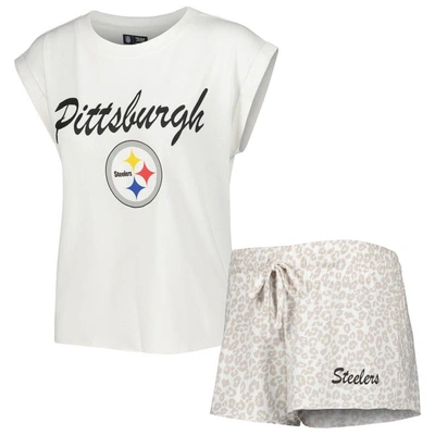 Concepts Sport Women's  White, Cream Pittsburgh Steelers Montana Knit T-shirt And Shorts Sleep Set In White,cream