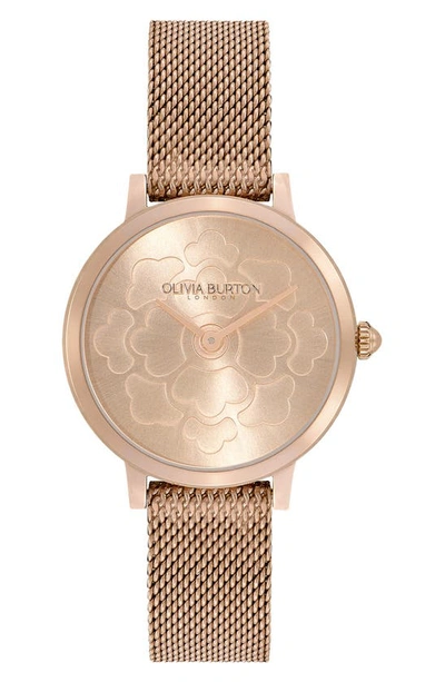 Olivia Burton Signature Floral Mesh Strap Watch, 28mm In Rose Gold