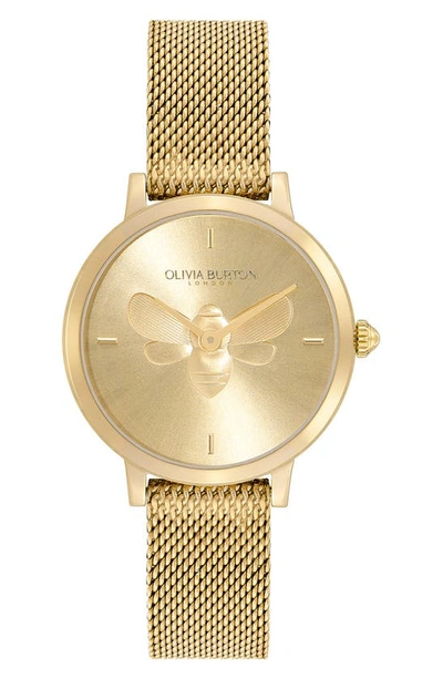 Olivia Burton Signature Bees Mesh Strap Watch, 28mm In Gold