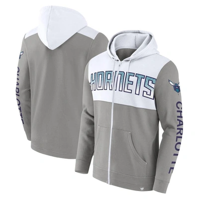 Fanatics Branded Gray/white Charlotte Hornets Skyhook Colorblock Full-zip Hoodie In Gray,white