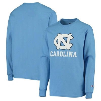 Champion Kids' Youth  Carolina Blue North Carolina Tar Heels Lockup Long Sleeve T-shirt In Light Blue