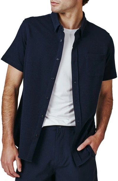 7 Diamonds Bennet Stripe Seersucker Short Sleeve Button-up Shirt In Navy