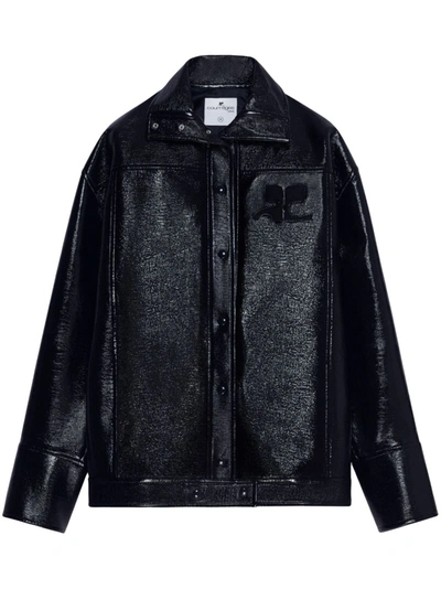 Courrèges Oversize Iconic Logo Patch Vinyl Jacket In Black