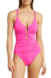 La Blanca Lace-up One-piece Swimsuit In Pop Pink