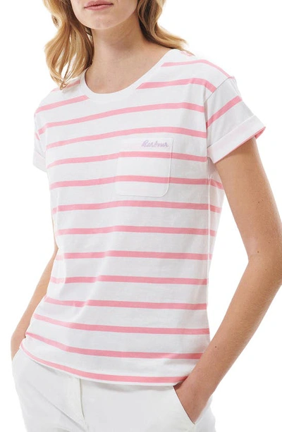 Barbour Stripe Cotton Top In White/hibiscus