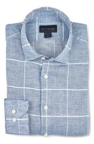 Scott Barber Plaid Linen Button-up Shirt In Chambray