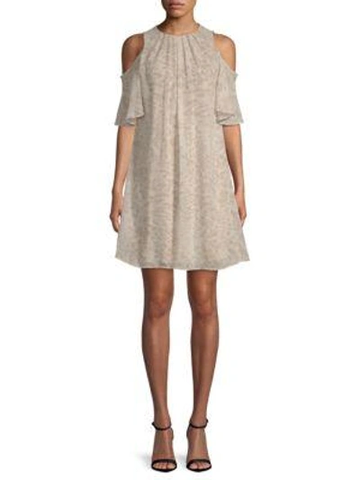 Calvin Klein Cold-shoulder Chiffon Dress In Latte