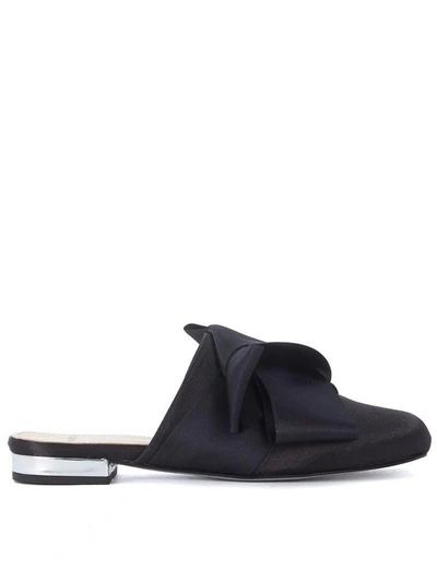 Tipe E Tacchi Black Satin Mules With Bow In Nero