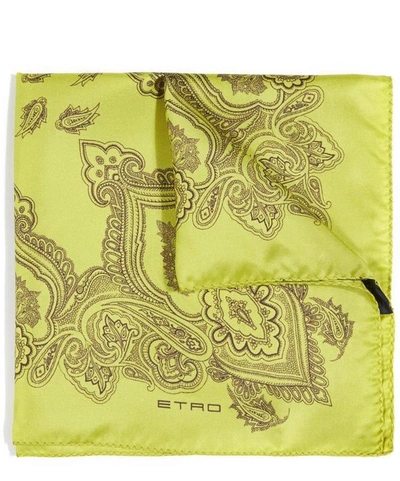 Etro Paisley Printed Silk Pocket Square In Yellow
