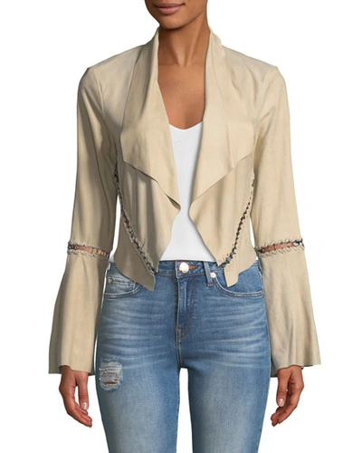 Haute Hippie Festival Open-front Cropped Stitched Jacket In Tan