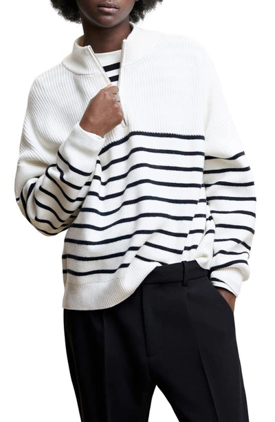Mango Oversize Stripe Quarter Zip Pullover In Dark Navy