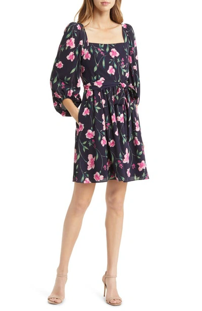 Eliza J Floral Square Neck Dress In Navy Multi