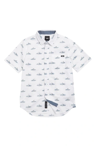 Vans Kids' Shark Fin Short Sleeve Cotton Button-up Shirt In White