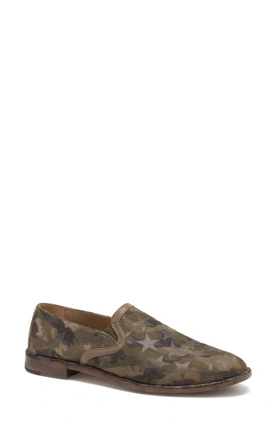 Trask 'ali' Flat In Olive Star Print Suede