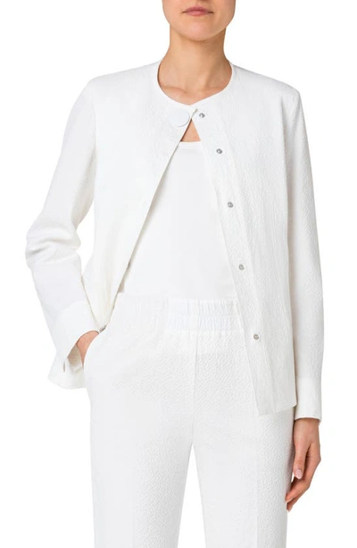 Akris Punto Cotton Seersucker Tailored Short Jacket In Cream