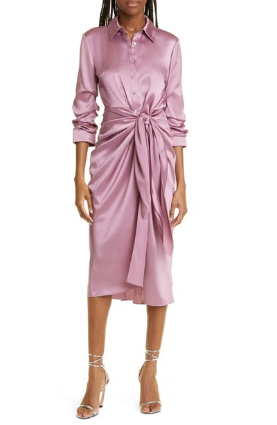 Cinq À Sept Jacey Silk Charmeuse Midi Wrap Shirtdress In Warm Mauve