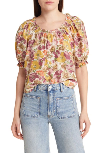 The Great The Garland Floral Puff-sleeve Top In Golden Lilac Flower