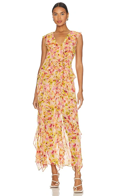 Misa Claudita Floral Chiffon Ruffle Maxi Dress In Multi