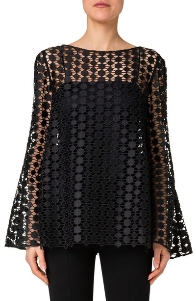 Akris Punto Kaleidoscope Dot Guipure Lace Blouse In Black