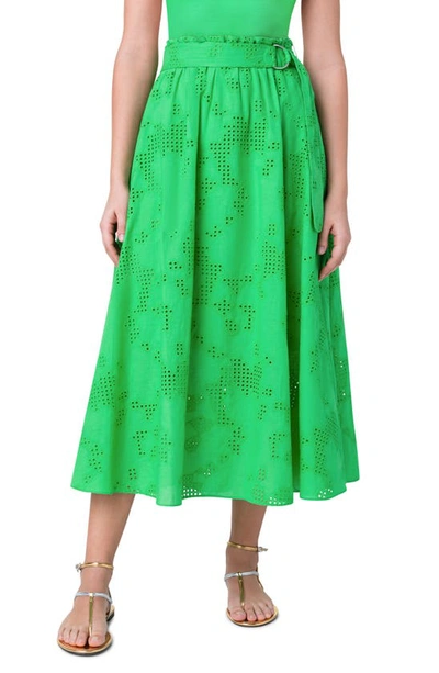 Akris Punto Kaleidoscope Eyelet Cotton Poplin Midi Skirt In Vibrant Green