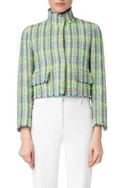 Akris Punto Multicolor Check Tweed Short Jacket In Vibrant Green Multicolor