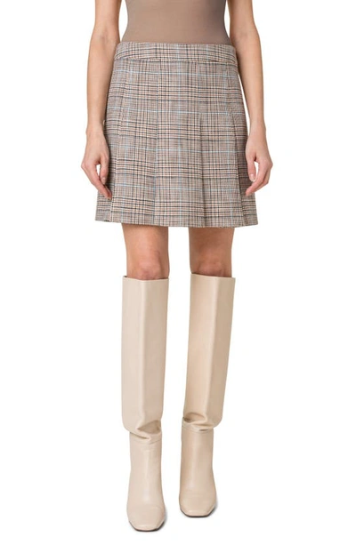 Akris Punto Glen Check Pleated Mini Skirt In Beige-multicolor