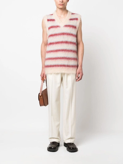 Marni Stripe V-neck Brushed Mohair Blend Sweater Vest In Cream