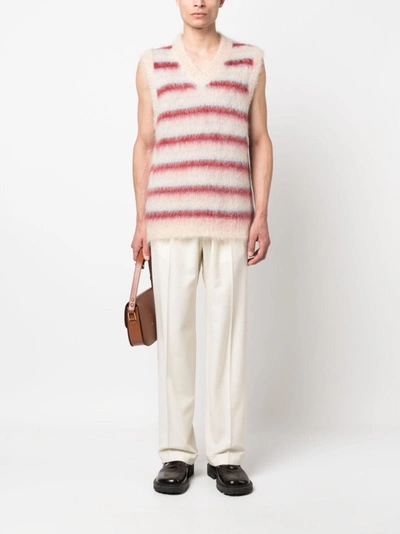 Marni Stripe V-neck Brushed Mohair Blend Jumper Waistcoat In Tan