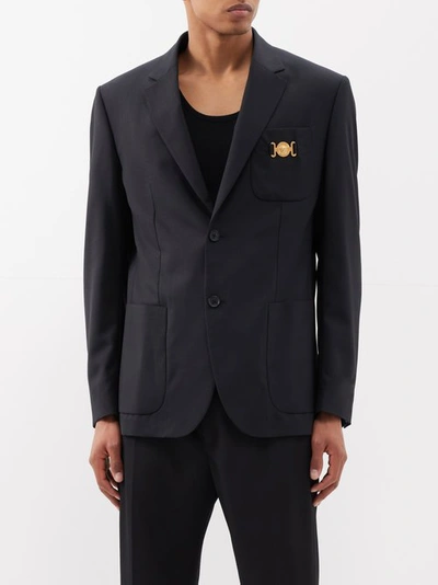 Versace Medusa Head-embellished Wool Suit Jacket In Black