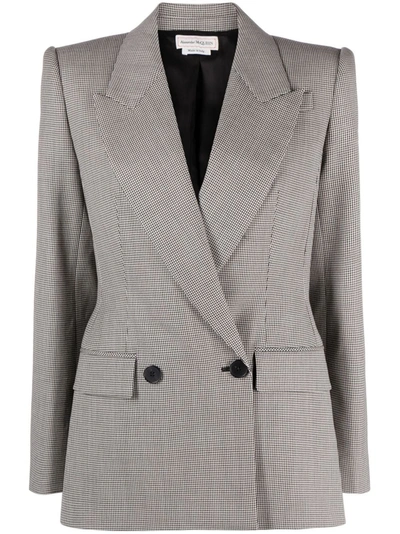 Alexander Mcqueen Houndstooth Print Blazer Jacket In Grey