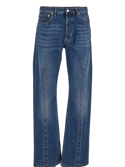 Alexander Mcqueen Front-stitch Straight-leg Jeans In Blue